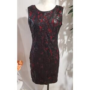 Vtg Cache Mesh Lace Overlay Sequin Sheath Dress Size 8 Black Red Gothic Vamp